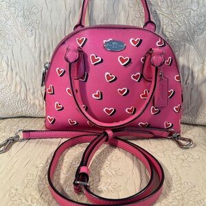Coach Cora Pink Heart 2way Domed Satchel Like New
